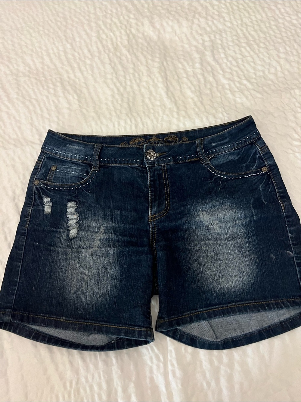 Papaya Dark Blue Distressed Denim Shorts